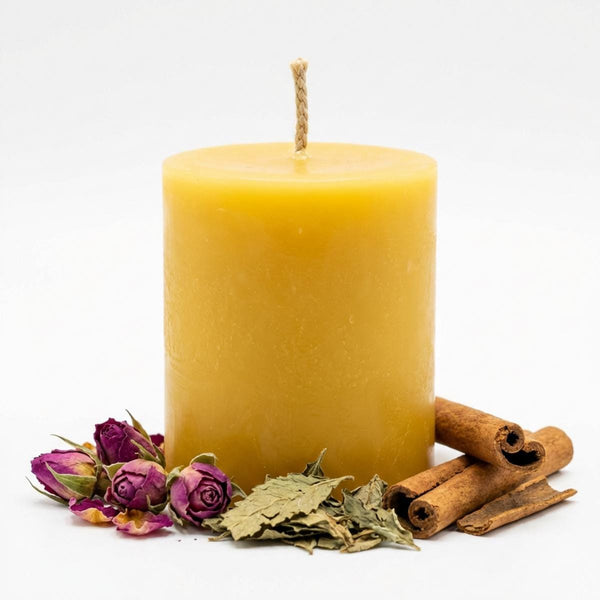 Sacred Flame | Cinnamon, Damiana, Rose | Intensity, Passion, Committed Love | Beeswax Candle